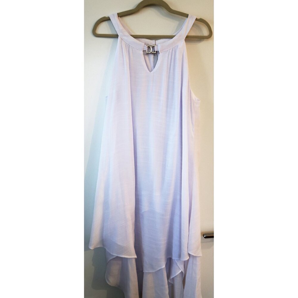 Cleo Sharkbite Hem Halter Neck Dress White with Gold Detail 12 Petite
